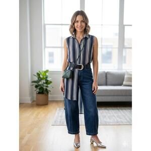 Sleeveless Striped Button-Down Dress